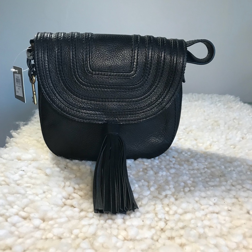 Fossil Emi Tassel Black Leather Shoulder Bag -NWT